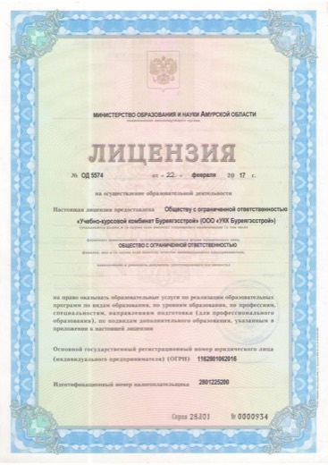 Первая страница лицензии